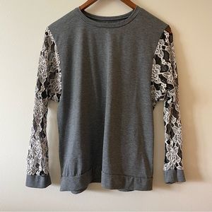 Gray Lace Sleeve Top